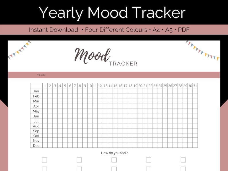 Yearly Mood Tracker Printable Emotion Log Monthly - Etsy