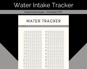 Monthly Water Intake Tracker | Hydration Habit (A4 PDF Digital Download)