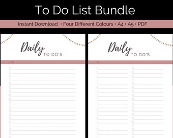 Printable Daily To Do List Bundle | To Do List Template | Productivity Planner | Task List  | A4 A5 PDF | Digital Download |