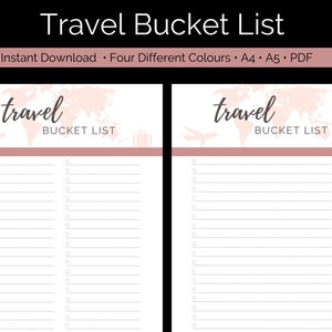 Travel Bucket List Printable | Bucket List Template | Adventure Bucket List | Travel Checklist | Dream Vacation | Digital Download A4 A5 PDF