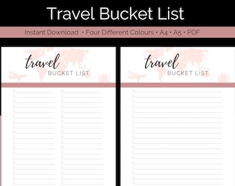 Travel Bucket List Printable | Bucket List Template | Adventure Bucket List | Travel Checklist | Dream Vacation | Digital Download A4 A5 PDF