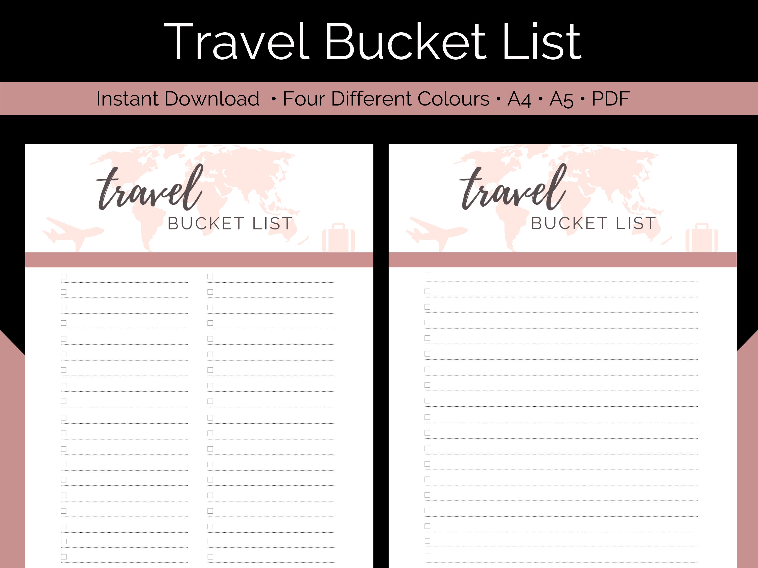 Travel Bucket List Printable Bucket List Template | Etsy