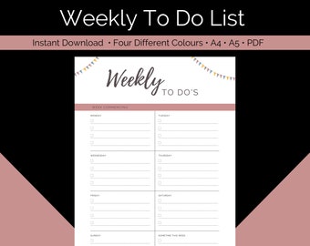 Weekly To Do List Printable | Weekly Planner Template | Task List | Productivity Planner | Weekly Schedule | Digital Download | A4 A5 PDF