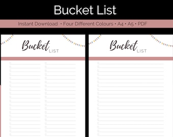 Bucket List Printable | Life Goals Checklist (A4 A5 PDF)