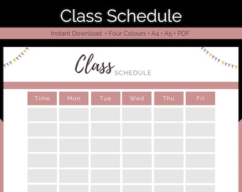 Horario semanal de clases imprimible / Plantilla de horario colorida (Descarga digital)