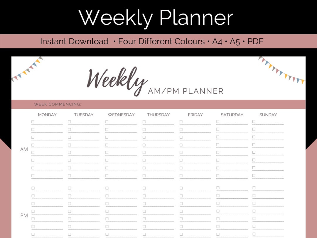 Weekly AM PM Planner Printable Weekly Schedule Template Morning Evening