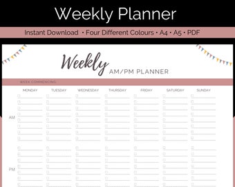 Weekly AM PM Planner Printable | Weekly Schedule Template | Morning Evening Routine | Daily Planner |  Digital Download | A4 A5 | PDF