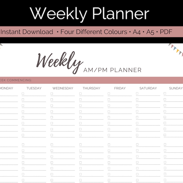 Weekly AM PM Planner Printable | Weekly Schedule Template | Morning Evening Routine | Daily Planner |  Digital Download | A4 A5 | PDF