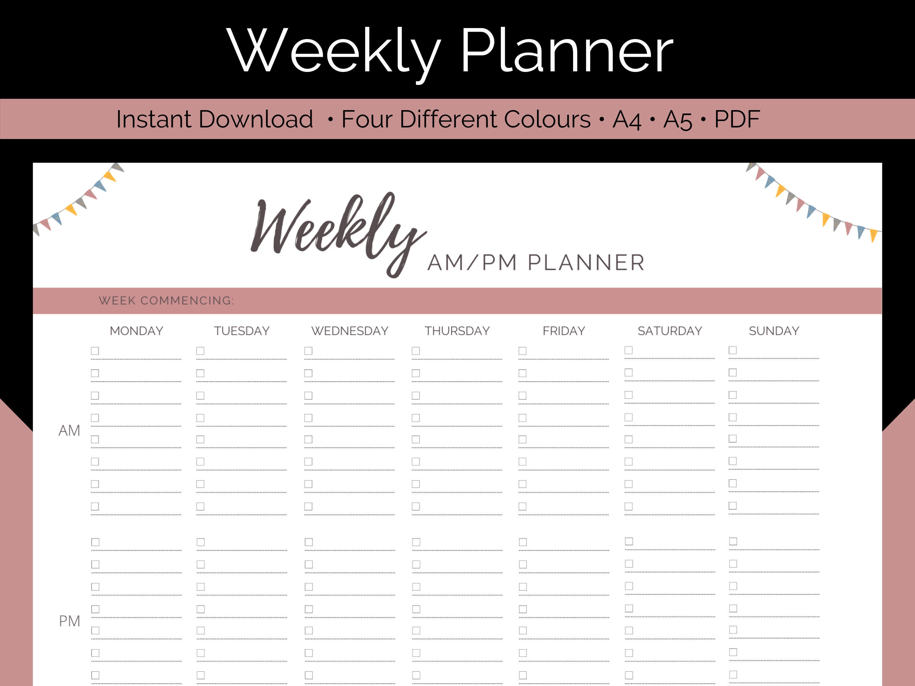 Weekly AM PM Planner Printable Weekly Schedule Template Morning Evening