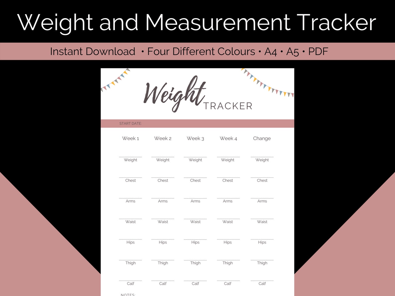 Monthly Weight Tracker Printable Weekly Weigh in Template Body ...