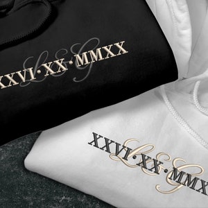 Personalised Multiple Date Roman Numeral Hoodie And Initial Sleeve Uni – Loved By Nature - View #10