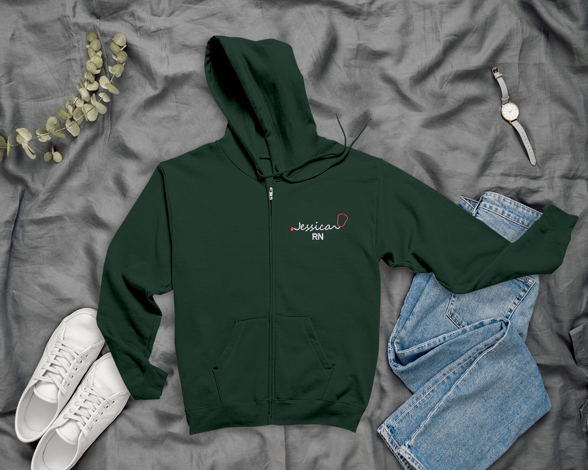 Custom Hoodie Nurse Stethoscope Personalised Embroidered With Etsy UK