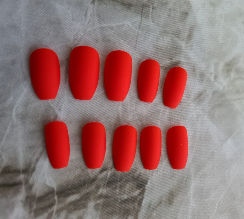 Christmas Matte Red Nails Medium Coffin Nails Press On Etsy