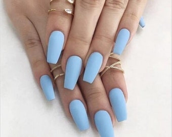 Blue Coffin Nails Etsy Blue Coffin Nails Etsy