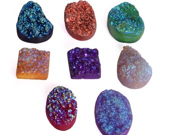 Full Strand Multicolor Titanium Rock Crystal Quartz Chip Nugget,Polished Druzy Quartz Raw Gems Plated Colorful Crystal Freefrom Tiny Bead