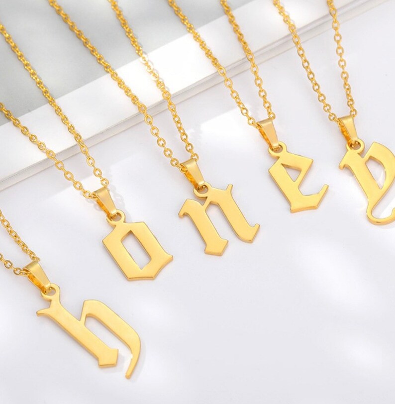 Letter E Necklace Gold Necklace Gold Initial Necklace Initial Necklace Gothic Letter Necklace Letter Necklace,Old English Necklace