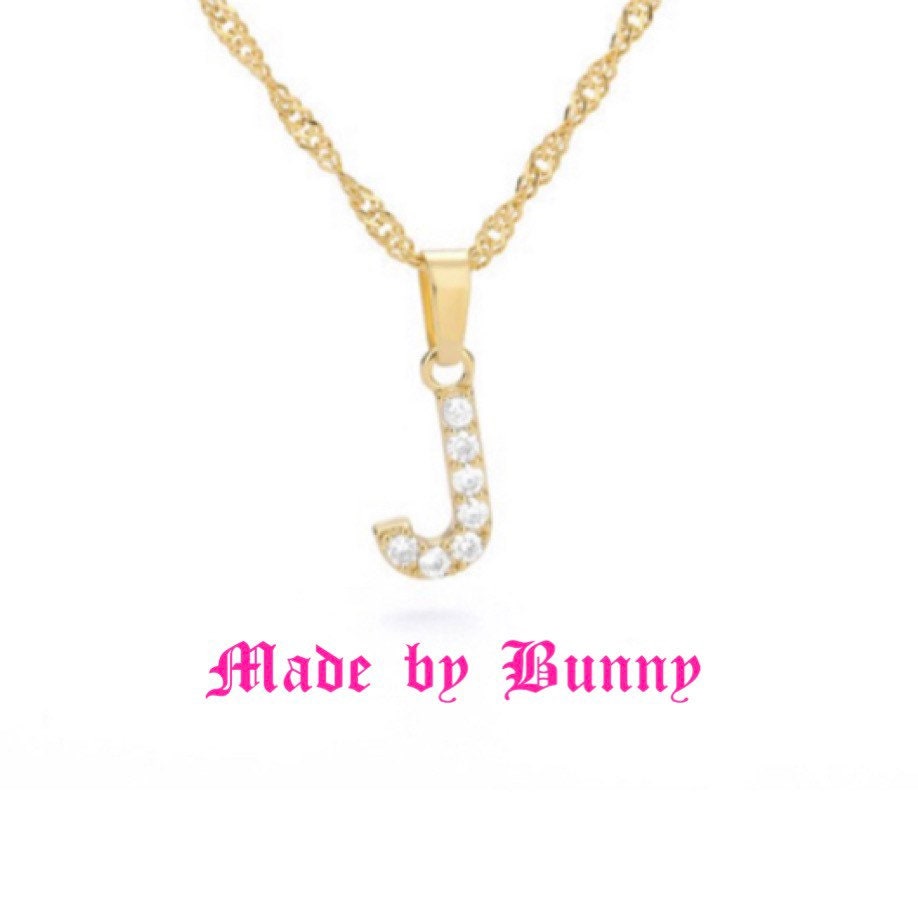 Initial Necklace Letter J Necklace Gold Necklace Zircon Etsy