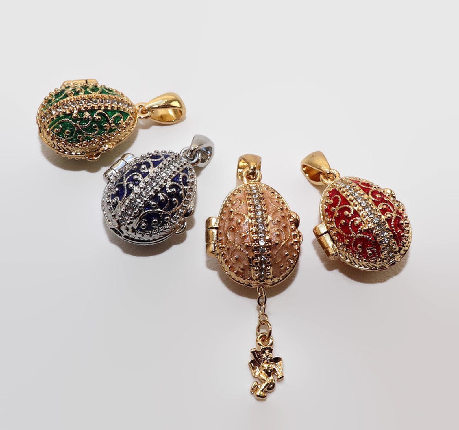Russian Faberge egg pendant wirh crystals and surprise Etsy