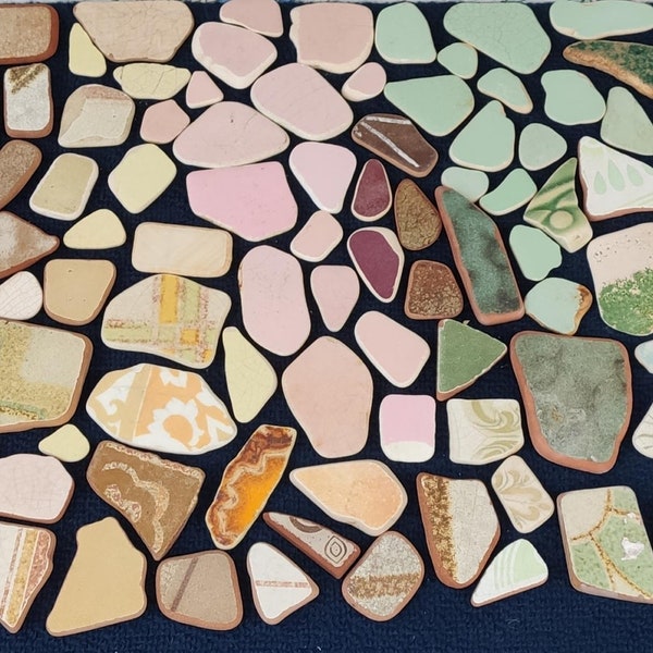sea washed ceramic tiles pieces found on the beaches of Bali and Hong Kong