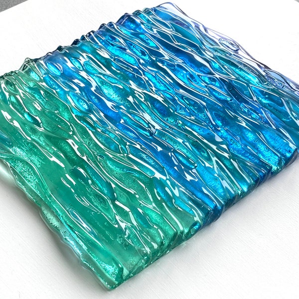 Fused glass art, Blue ocean waves, Wall decor, Abstract art, Coastal decor, Handmade art, Home decor, Contemporary Modern Unique wall art