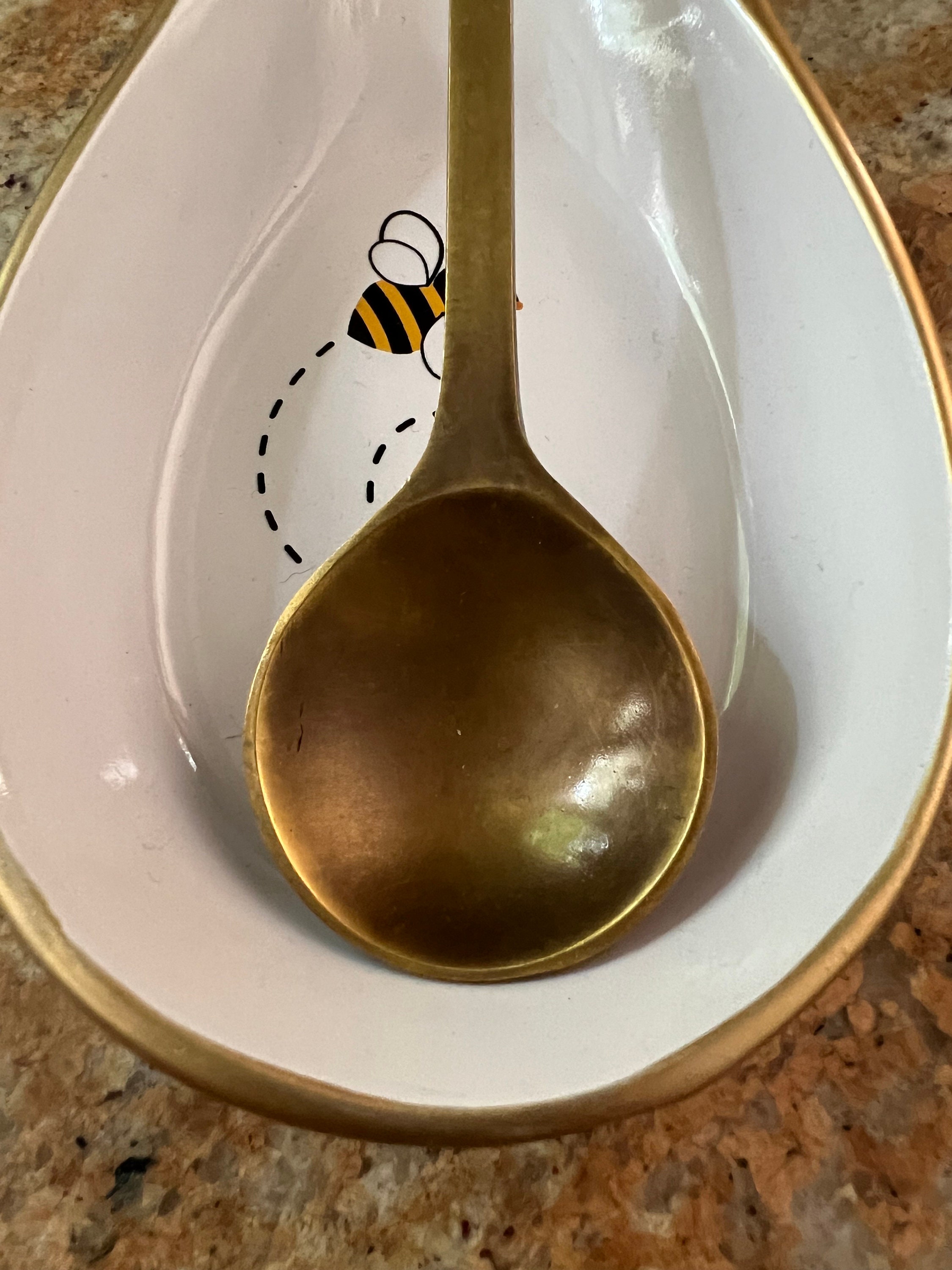 Bee Design Spoon Rest With Custom Designed Brass Spoon. Cream Colored ...