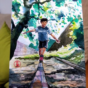 niño pequeño, postales originales de acuarela taiwán, tarjetas de acuarela hechas a mano