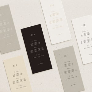 Gedrukt trouwmenu, aanpasbaar, portret | Op de dag briefpapier | Minimalistisch | Moderne chique | Boho | Eigentijdse bruiloft briefpapier