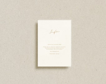 Gold Foil Information/Details, Customisable, Modern Script Font | Minimalist | Modern Chic | Contemporary Wedding Stationery