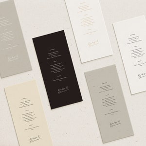 Gedrukt trouwmenu, aanpasbaar, portret | Op de dag briefpapier | Minimalistisch | Moderne chique | Boho | Eigentijdse bruiloft briefpapier