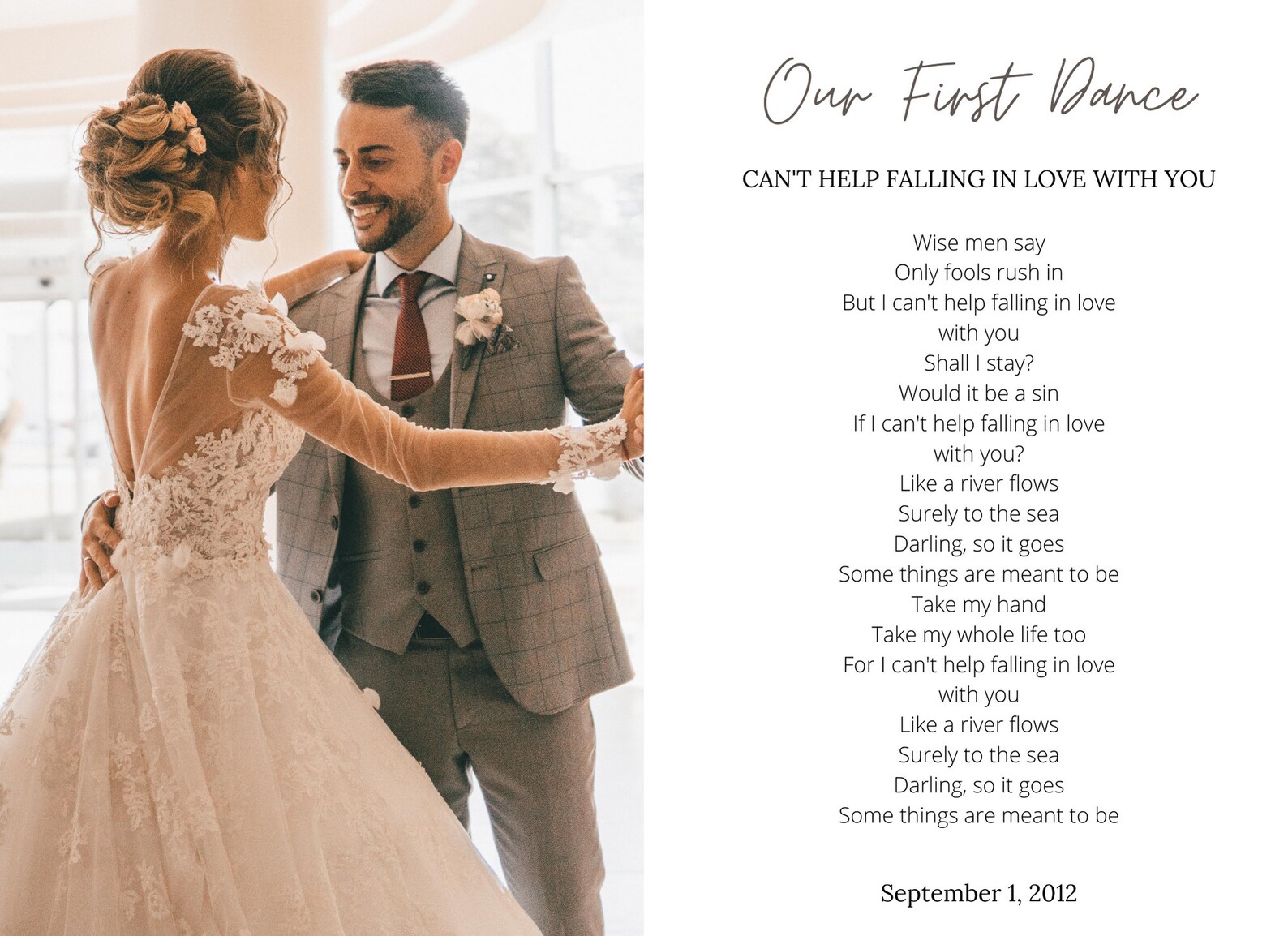Custom First Dance Song Lyric Poster PHYSICAL 8 x 10 MATTE Etsy