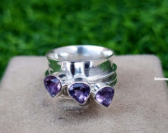 Amethyst 925 Sterling Silver Purple Amethyst Gemstone Jewelry Ring spinner ring Multistone ring