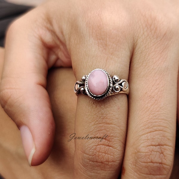 Pink Opal Ring, 925 Silver Ring, Handmade Ring, Anniversary Ring, Women Ring, Simple Ring, Oval Stone Ring, Occasion Ring, Pink Love Jewelry