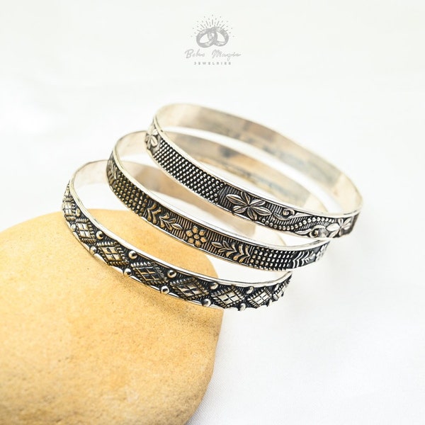 3 Day Bangles, Set of 3 Bangles, 925 Sterling Silver Set of 3 Bangles Sterling Silver Bangle Set, Boho Stacking Bangles, Silver Handmade Set