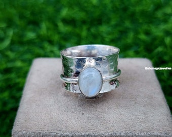 Moonstone Spinner Ring, 925 Sterling Silver Ring, Handmade Ring, Spinner Meditation Ring, Thumb Ring, Gift For Her,Gemstone Ring, Women Ring