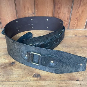 Full grain leather guitar strap dark brown with bronze hardware adjustable length 43”- 60” 3 1/4” wide