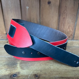 Extra Wide red and black leather guitar strap adjustable length