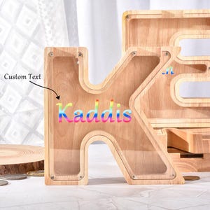 Alcancía de madera personalizada, regalo para niños, alcancía con nombre personalizado, alcancía con letras de madera, regalo de cumpleaños, regalo para nietos