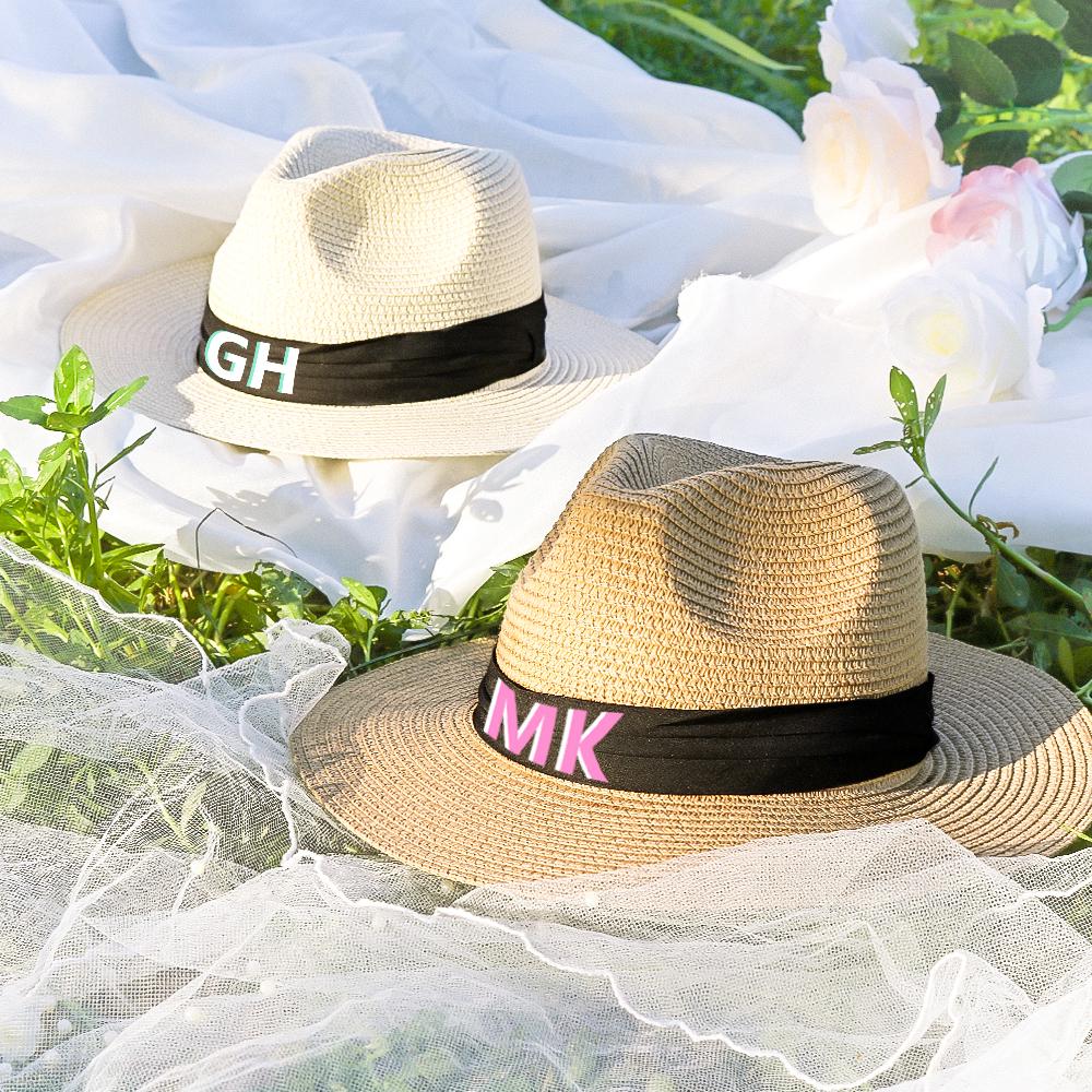 Customized Floppy Beach Hats，Bachelorette Party Hat - Bride  Sun Hat ，Summer Bride Gift Idea，Straw Hat,Vacation Hat,Accepting Logo Custom