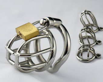 Male Chastity Device,Men Cock Cage,chastitycage Male,Stainless Steel Penis Lock M/L Size,Curved Base Ring