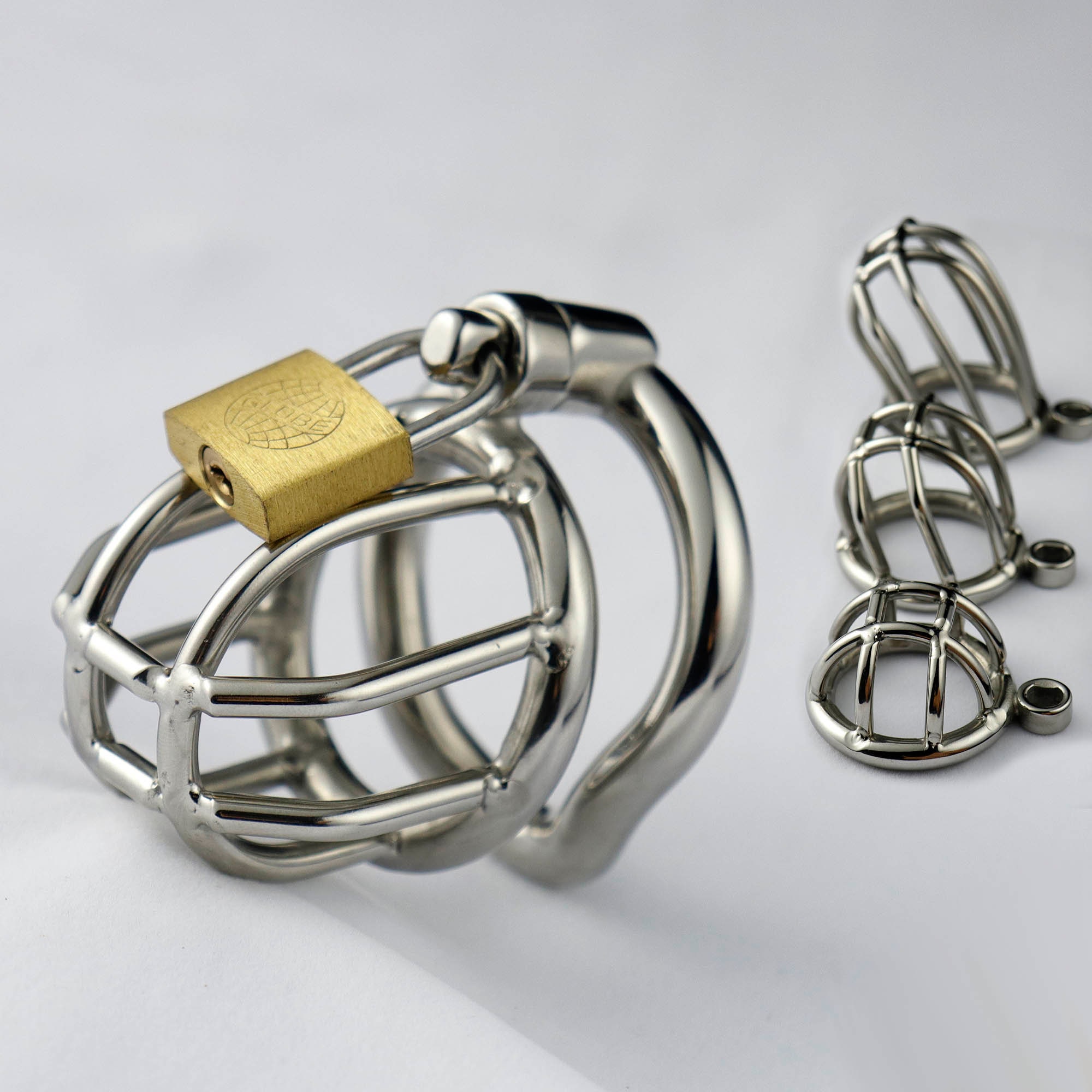 Stainless Steel Male Small Chastity Cage with Base Arc Ring Device Dilators  Tube