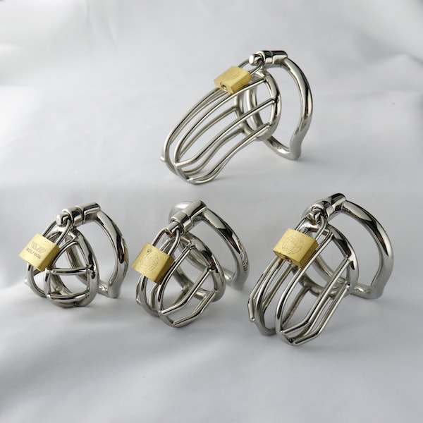 Male Chastity Device,Men Cock Cage,chastitycage Male,Stainless Steel Penis Lock M/L Size,Curved Base Ring