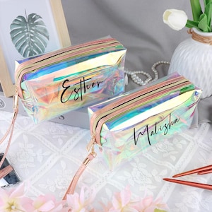 Personalisierte klare Make-up Tasche, Kosmetiktasche, Kulturtasche, Junggesellinnenabschied Geschenk, Brautparty Geschenk, Reisetasche, Brautjungfer Geschenk