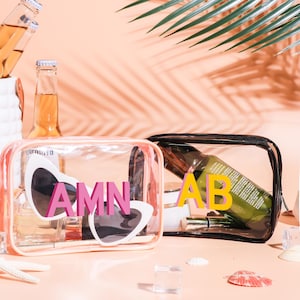 Personalized Makeup Bag,Shadow Monogram Pool Bag,Clear Travel Cosmetic Bag,Bachelorette Party Gift,Beach Wedding Favor,Bridesmaids Gift