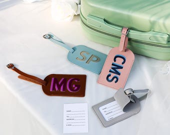 Personalized Shadow Monogram Vegan Leather Luggage Bag Tag,Wedding Bridesmaid Bachelorette Party Favors,Accepting Logo Custom