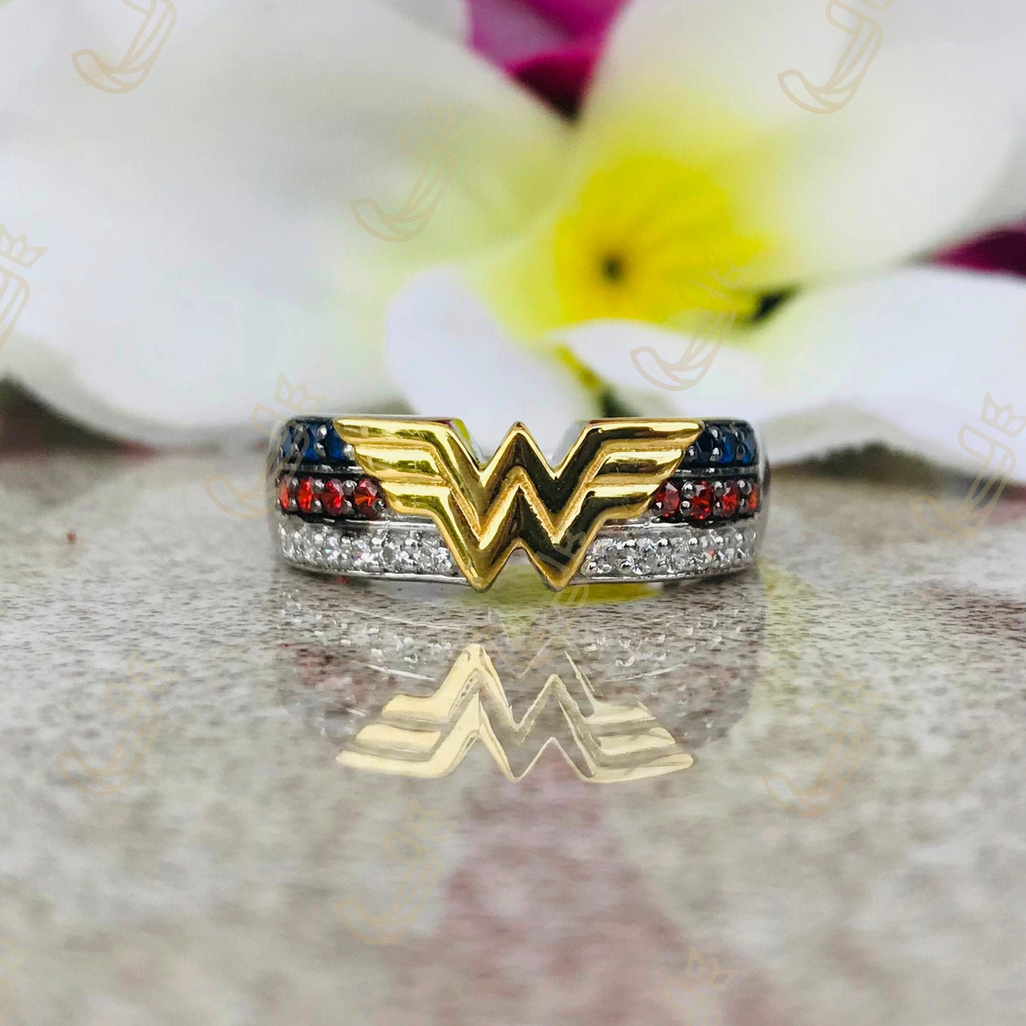 Wonder Woman Collection Ring 1/2 Carat Garnet and White Round | Etsy