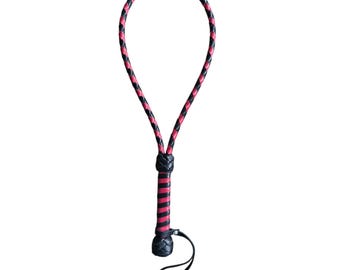 Chicote em formato de laço de 50 cm, brinquedo para palmadas, chicote curto feito à mão.