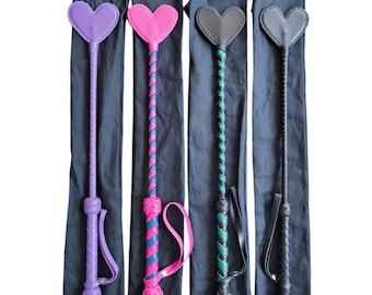 Riding Crop: Heart, Star, or Peak Tip, 19.7" Spanking Paddle, Leather Cosplay Prop, Couples Roleplay.