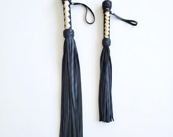 2-Piece Flogger Kit, Heavy 50 Tail & Light 30 Tail Whip, Genuine Leather Impact Set, Sensation Play.