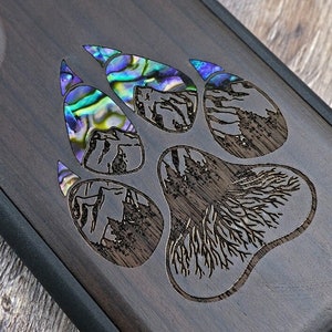 Wolf Print Engraved, Wood iPhone 16 Pro Max 15 Pro 14 13 12 11 Case, Samsung S24 S23 S22 S21 Ultra, Pixel 9 Pro XL 8a 7 Pro, Abalone Inlay