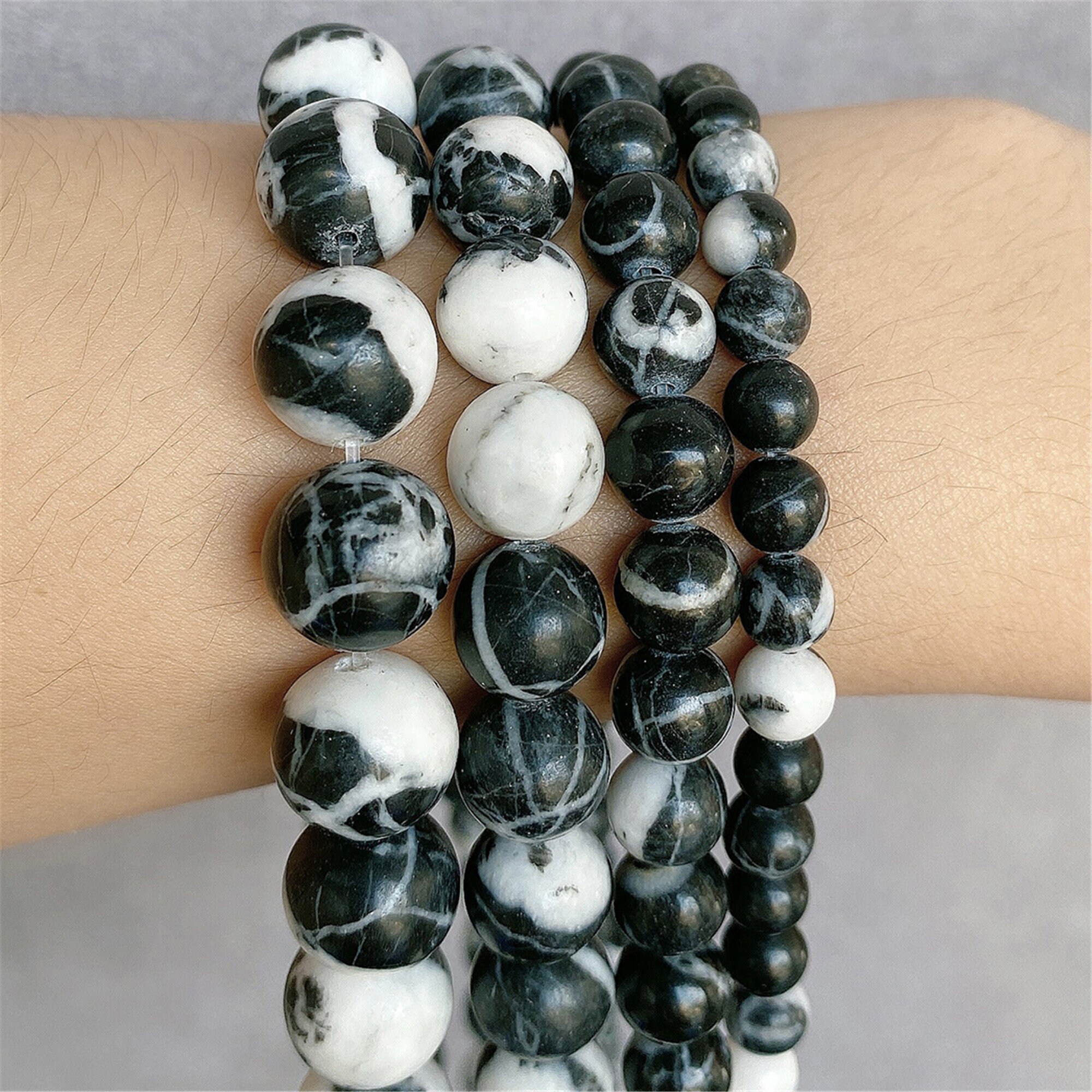 Natural Stone Beads Black and white marblejasper Loose Round Etsy